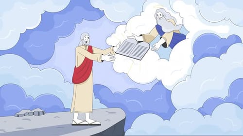 Gott gibt Moses zehn Gebote 2D-Zeichentrickanimation