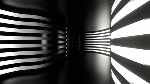 Schwarzer und weißer Neon-Tunnel-Hintergrund mit gebogenen Wänden, VJ Loop In 4K
