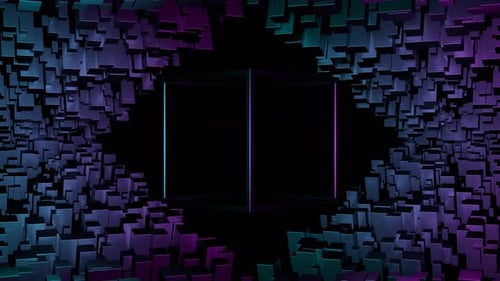Quadratischer, glänzender, quadratischer Hintergrund, VJ Loop in 4K, Zyanblau und Rosa