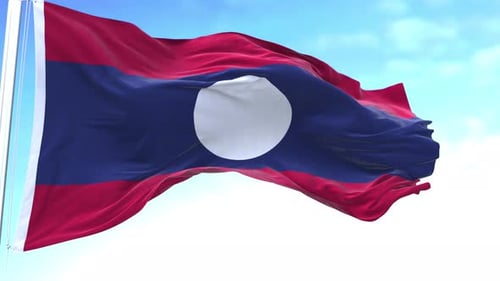 Realistic Laos National Flag Waving in Wind Loop