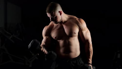 Muscular Man Lifting Weights in Gym