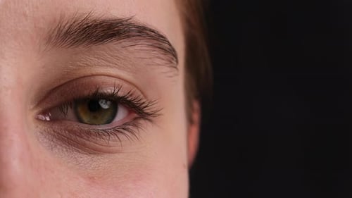 Girl With Large Green Eyes Blinks Eye Close Up Shoot