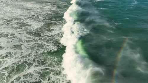Seascape With Rolling Huge Foamy Waves In Carballo, A Coruna, Spain - drone shot