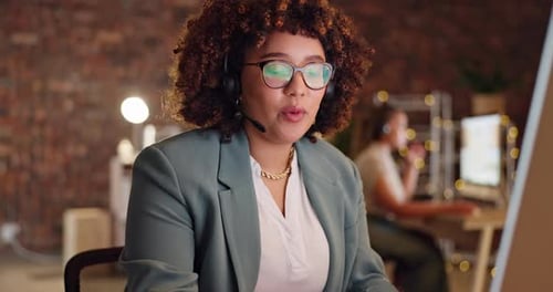 Call center, woman and consultant with telemarketing, talking and connection for customer service