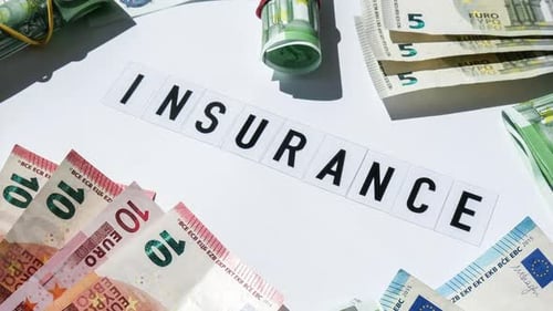 Zoom in Out Text INSURANCE Around Euro Banknotes
