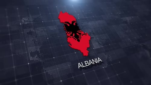 Albania Map Presentation with Flag and Digital Grid Background