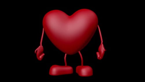 3D Animated Red Heart Character Looking Around