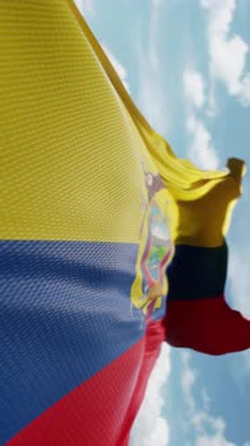 Ecuador National Flag Waving in Blue Sky