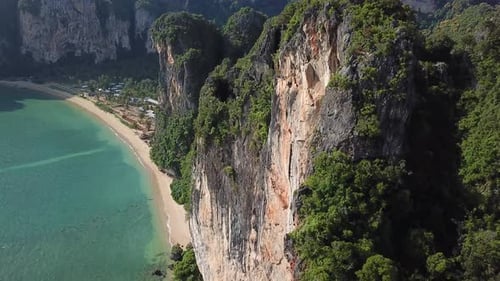 Unique Coast of Thailand, Southeast Asia. Aerian View of Steep Limestone Cliffs and White Sand Beach