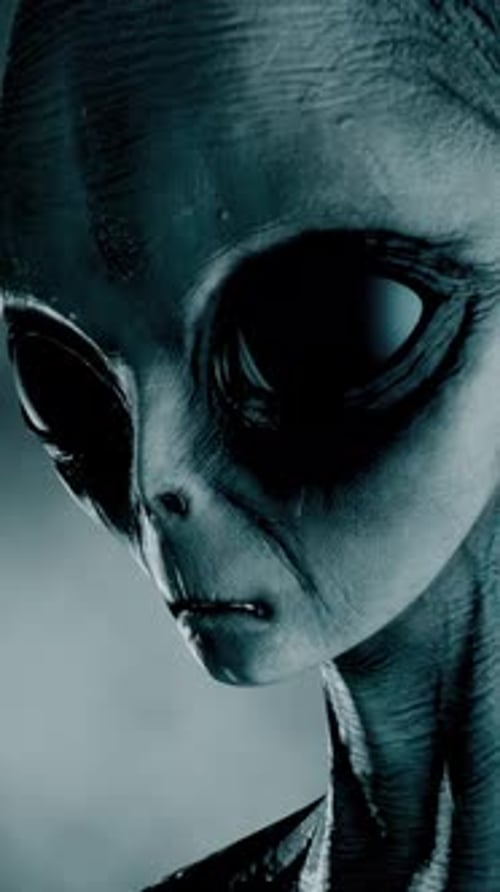 Close-up 3D Grey Alien Head Portrait Animation