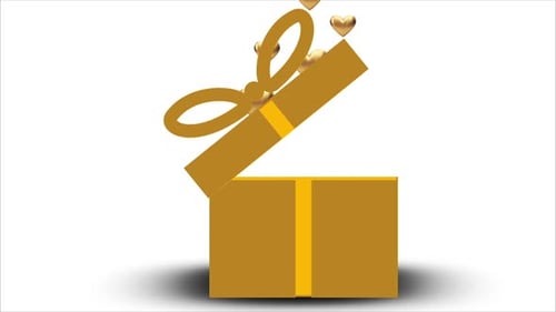 Golden Gift Box Opens and Closes Revealing Hearts