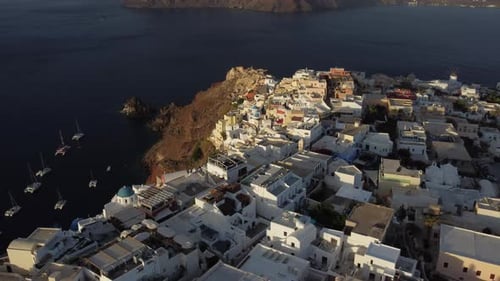 Oia Santorini Aerial View, Cyclades Island in Aegean Sea, Greece