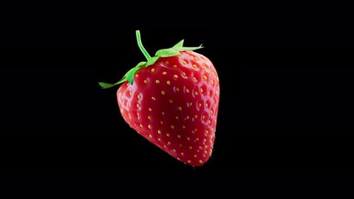 Animação 3D de um morango girando em torno de seu eixo. Canal Alfa.