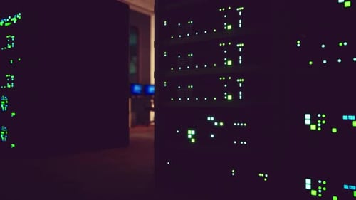 Modern Server Room with Supercomputers Light