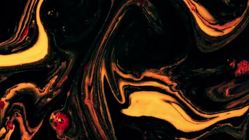 Dynamic Black and Gold Texture Artistic Exploration in Slow Motion Fluid Art