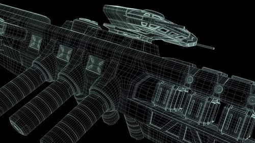 Futuristic Sci-Fi Weapon Wireframe Hologram Animation