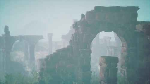 Derelict Stronghold Overlooking Rocky Slopes