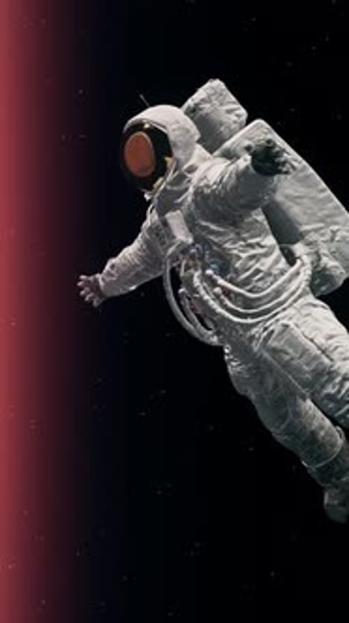 Astronaut flies in space around the Mars. Spacewalk. Seamless loop.