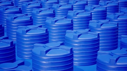 Endlose Reihen von blauen Wassertanks in einer nahtlosen Schleife