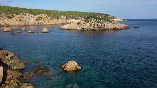 Aerial view of Ibiza Island, Balearic Island, Spain.