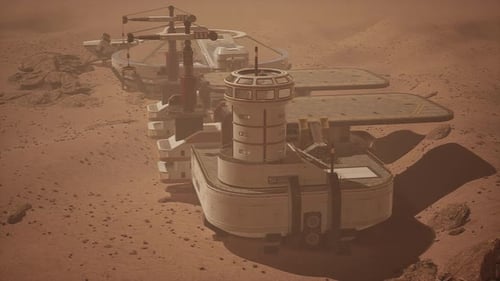 Futuristisches Raumschiff ist auf der Marsbasis gelandet