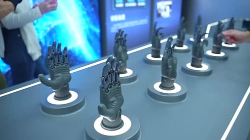 Mains prothétiques bioniques modernes démontrant les mouvements des doigts grâce à une technologie robotique futuriste