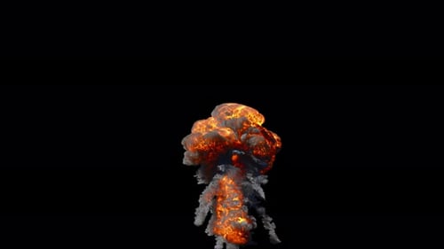 Realistic Fire Explosion with Billowing Smoke on Black Background