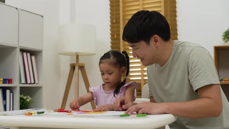 Young Girl Drawing with Crayons at Table Indoors, Kids Stock Footage ft ...