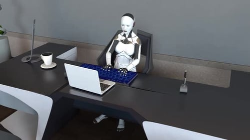 Female Robot working on Laptop