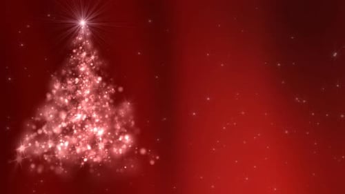 Sparkling Christmas Tree Particle Animation with Red Background