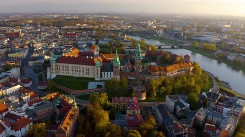 Krakow, Poland. Wawel royal Castle and Cathedral, Vistula River