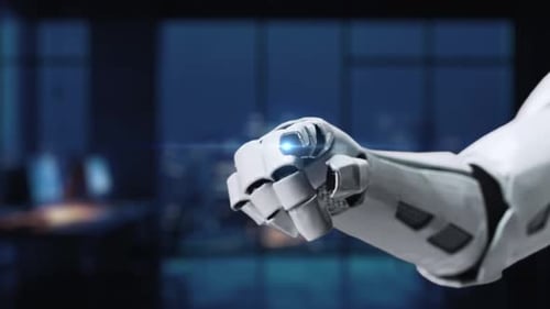 Robotic Hand Engaging in AI Search Concept with Digital Brain Imagery in Modern Technology Environme