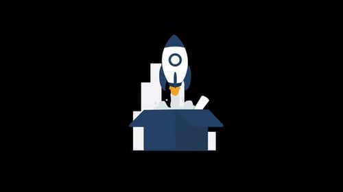 Flat Design Rocket Launching from a Box Animation