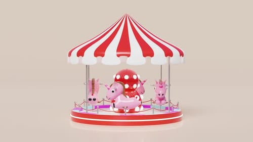 Whimsical Unicorn Carousel with Red Mushrooms