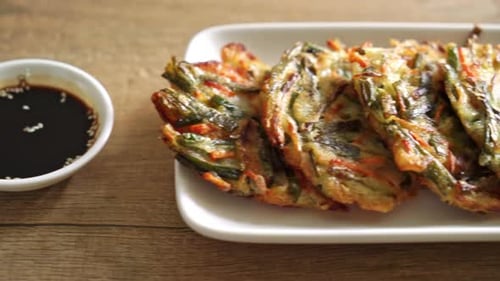 Crispy Vegetable Pancakes Served with Dipping Sauce