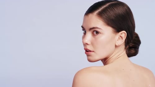 Skincare, woman and face beauty wellness of a model with mockup for cosmetics advertisement