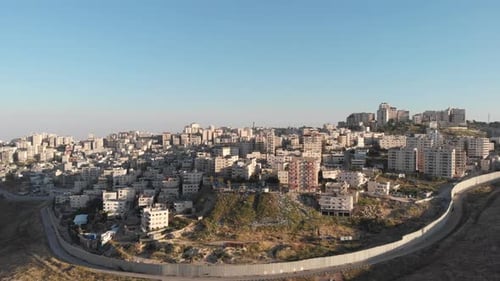 Israel wall fence in Jerusalem aerial view