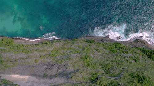 Aerial View on Mountain Landscape of Summer Ocean Coast and Blue Sea Water Waves