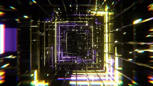 Purple And Light Yellow Mesh Square Neon Portal Background Vj Loop I 4K