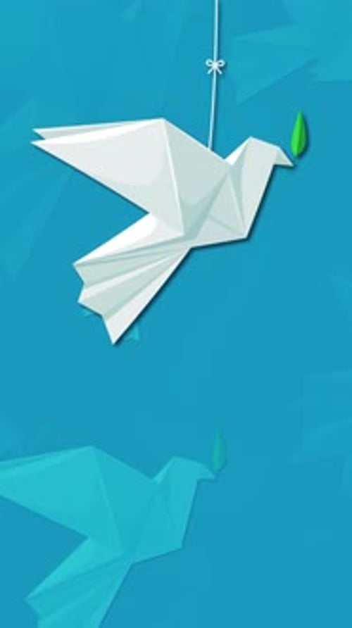 Animated Geometric Origami Dove with Olive Branch