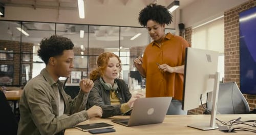 Business People Working in Office, using Laptop, Manager Meeting new Employee
