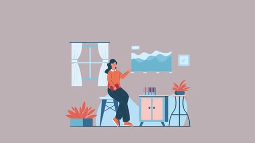 Animated Flat Design Office Worker with Data Visualization