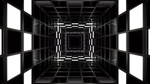 Black And White Bright Square Screens Tunnel Background Vj Loop In 4K
