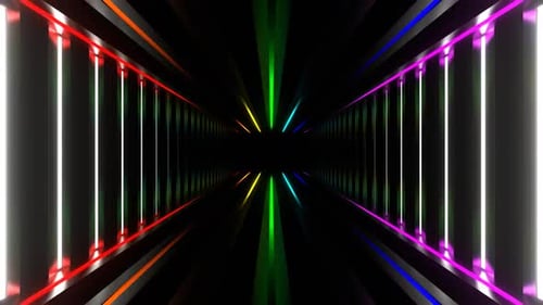 Tunnel With Rainbow Neon Lines Moving Background Vj Loop In HD