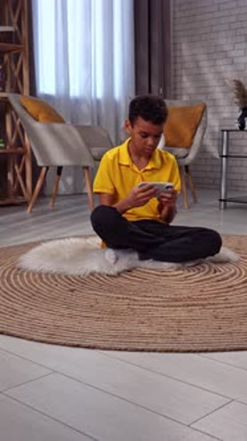 Young African American Child Boy Studying at Home Kid Sits at Desk Attends School Class Online on