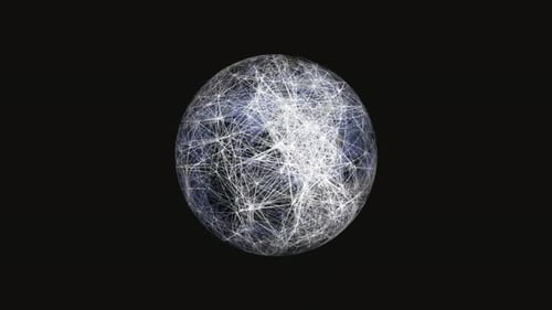 Plexus-Netzwerk: Planetenkugel dreht sich, Plexus-Planet rotiert mit Sternen, Milchstraße. 2218