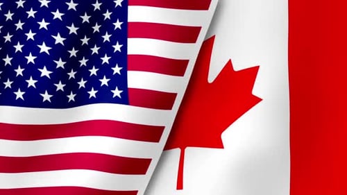 Waving Flags of United States and Canada