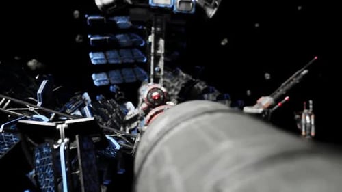 Futuristisches Raumschiff im dunklen Weltraumhintergrund