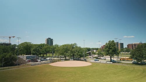An Empty Baseball Field in Downtown Halifax Canada Aerial View