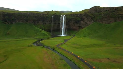 Waterfall Scenery in Green Landscape